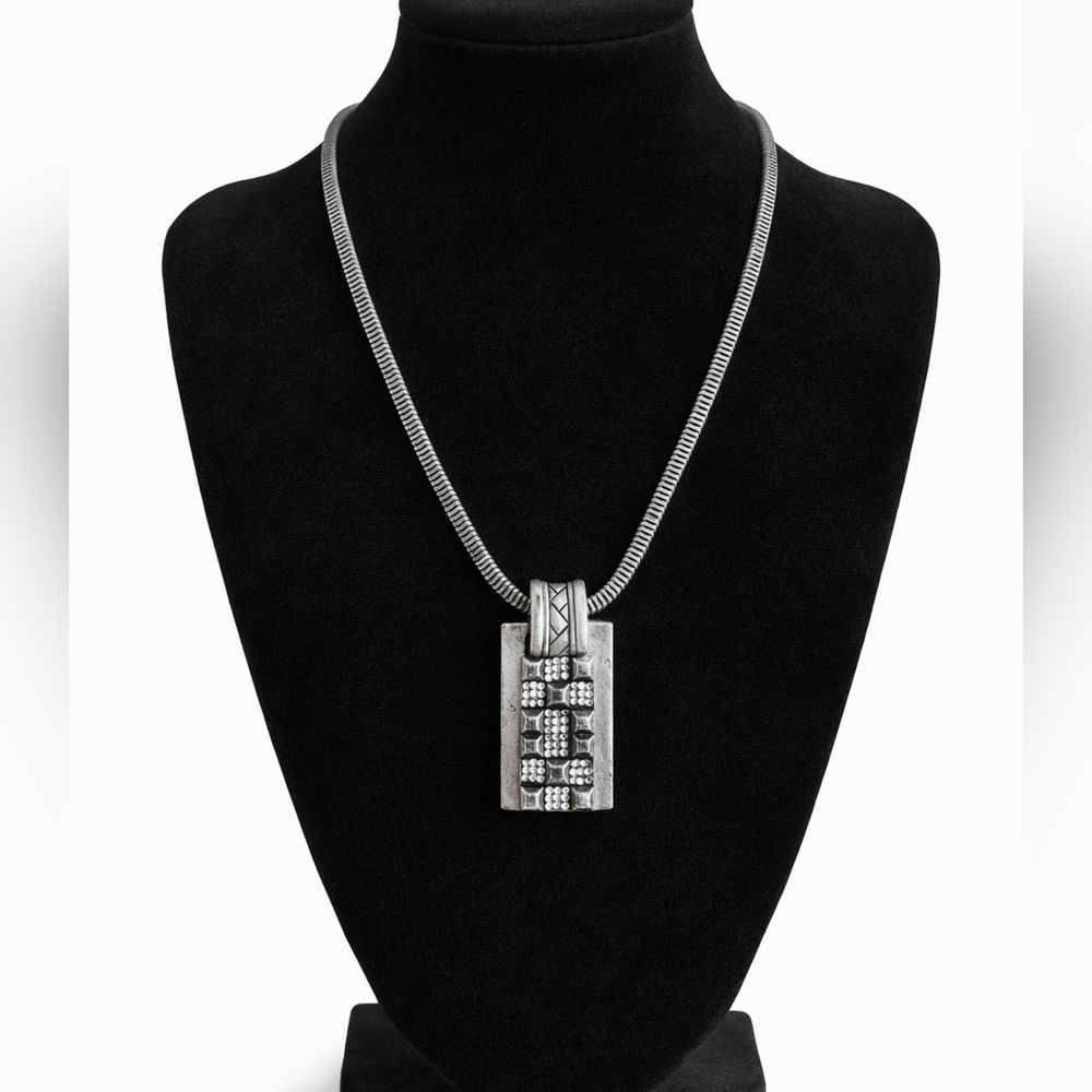 Chico’s Silver-Tone Rhinestone Rectangular Pendan… - image 1